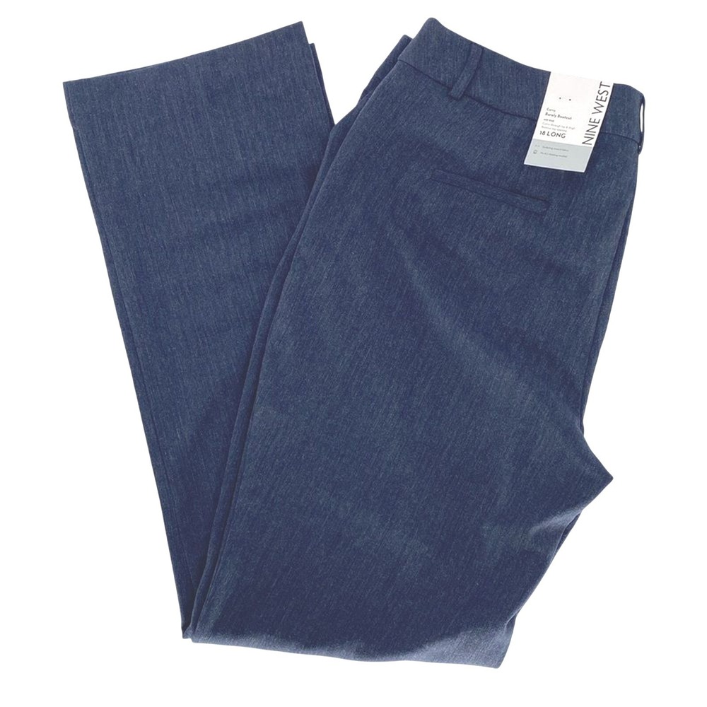 Nine‎ West Women's Curvy Barely Bootcut Mid Rise Heather Navy 18 Long Pants NWT